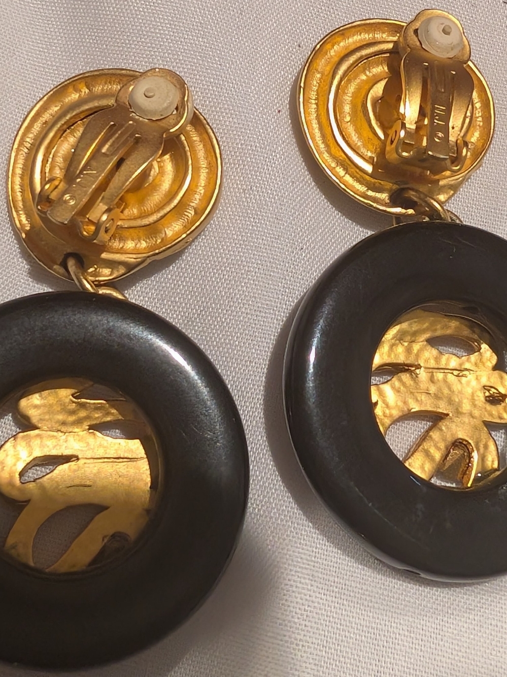 Norma Jean Vintage Gold & Black Drop Clip-On Earrings